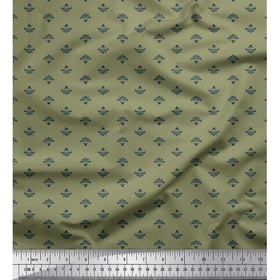 Soimoi Poly Georgette Fabric Dot & Blue Small Motif Shirting Fabric Prints by Yard 52 Inch Wide