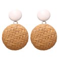 thumbnail image 1 of Wood Rounds Bohemian Style Wood Bamboo Rattan Geometric Round Earrings Ladies Jewelry, 1 of 7