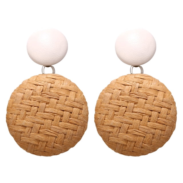 Wood Rounds Bohemian Style Wood Bamboo Rattan Geometric Round Earrings Ladies Jewelry
