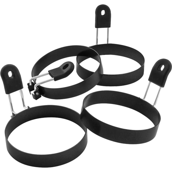 COTEY Grands Anneaux à Oeufs Antiadhésifs de 3,5 Pouces, Ensemble de 4, Moule Rond pour Crumpets pour Muffins Anglais, Crêpes, Plaque de Cuisson - Accessoires de Gril Portatifs pour Camping Intérieur, Déjeuner, Sandwich, Burger