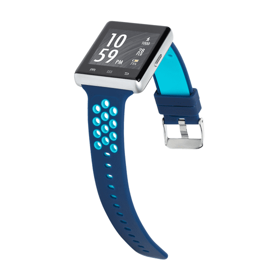 iTouch - iTouch Air 2 Smartwatch 45mm Silver Case with Navy and Turquoise Perforated Strap