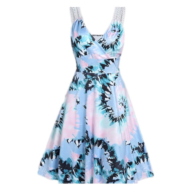 Fankiway Robe Rétro Sans Manches à Col en V avec Boutons à la Taille, Grande Jupe, Robe de Plage pour Femmes, Grande Taille