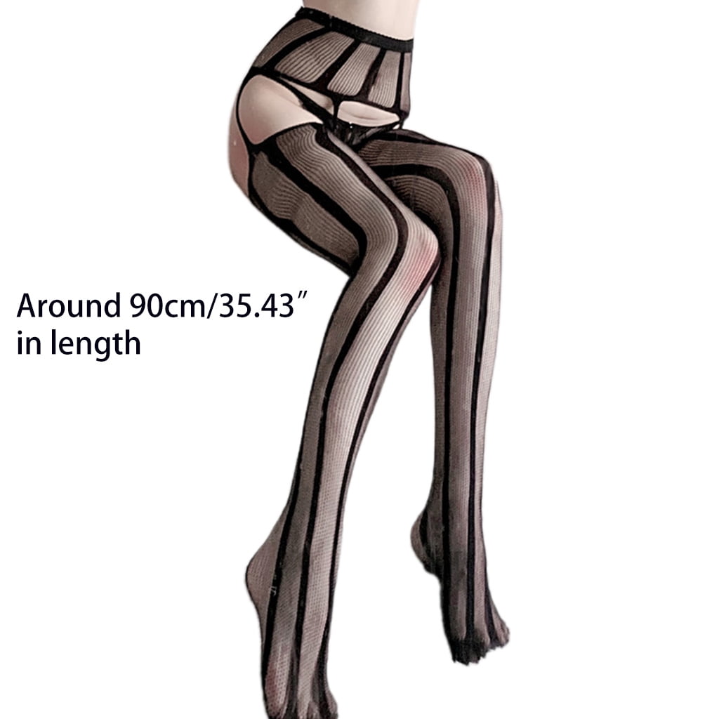 BINYOU Women Striped Fishnet Tights 