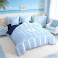 thumbnail image 2 of Manfei Minimalist Blue Compass Stripe Bedding Comforter Set for Kids Boys and Girls, Nautical Marine Print Full Bedding Set, Navy Reversible 7-Piece, 2 of 6