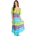 thumbnail image 5 of Sakkas Sula Long Laced Cotton Tie-Dye Wide Neck Embroidered Boho Sundress Cover Up - Green / Purple - One Size Regular, 5 of 5