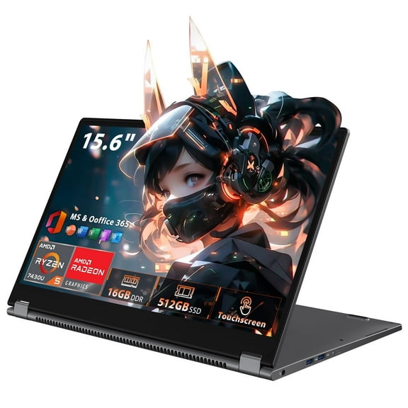 15.6" Touchscreen Gaming Laptop,AMD Ryzen 5 7430U Processor( 6C/12T,up to 4.3GHz,Beat intel Core i7-1355U),360° Foldable 2 in 1 NoteBook Computer,Windows 11 Pro,16GB RAM 512GB SSD,Full HD IPS Display