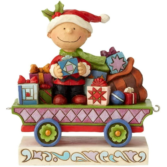 HHHC Peanuts by Jim Shore Charlie Brown Christmas Train Figurine, 4.72", Multicolor