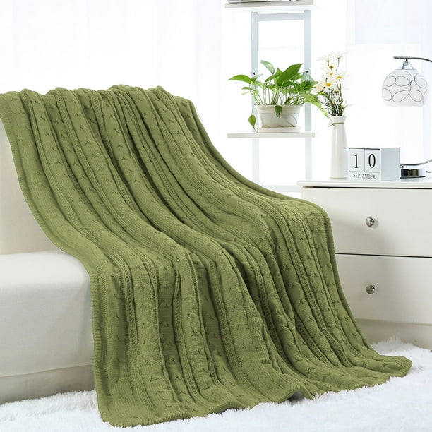 Soft Warm Throw Sofa Couch Bed Cable Knit Reversible Throw Blanket , Green