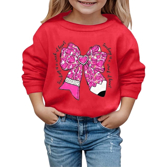 Chandail en Molleton Garçon Manches Longues Filles Imprimé Chandail en Molleton Col Rond Chandail Tops Vêtements Chauds Automne Hiver Vêtements Filles Taille 5-6 Ans