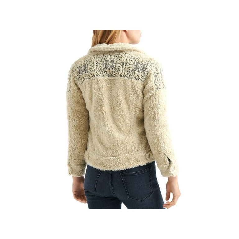 Lucky Brand Womens Sherpa Jean Fleece Jacket, Beige, X-Small