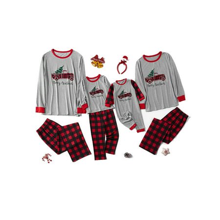 

Viworld Christmas Matching Family Pajamas Sets Christmas PJ s Sleepwear Merry Christmas Truck Driving Top and Plaid Pants Outfits