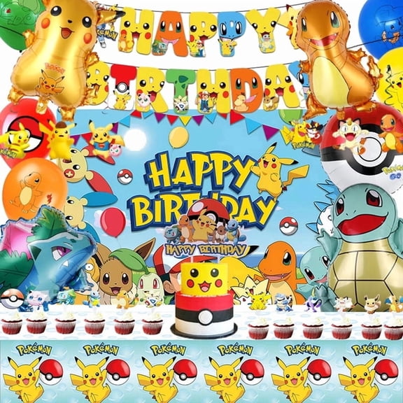 Cartoon Party Decorations, Cartoon Birthday Party Supplies, Include Happy Birthday Banner, Backdrop, Tablecloth, Balloons, Cake Toppers, Hanging Swirls, for Kids Party