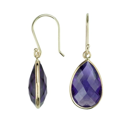Pear Genuine Amethyst Gemstone Earrings in 14 Karat Yellow Gold