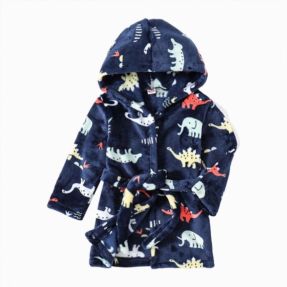 mgoYE Kids Little Boys Girls Cartoon Hooded Bathrobe Toddler Robe Pajamas Sleepwear(Dark Blue,4-5 Years)