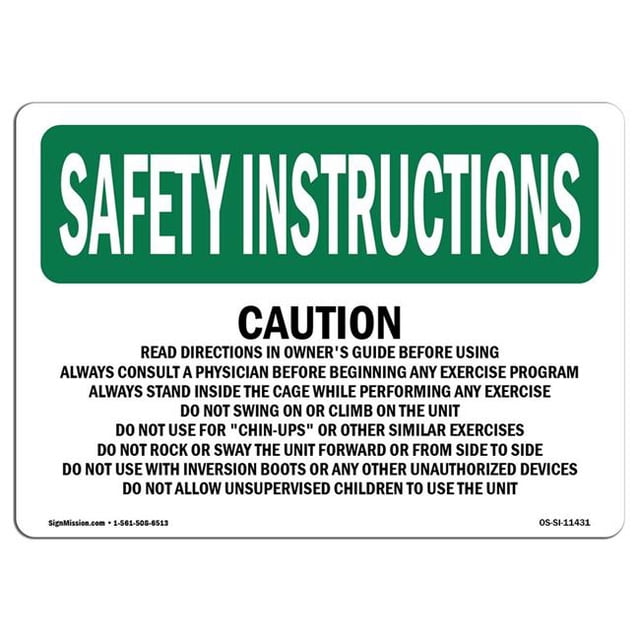 SignMission OS-SI-A-1824-L-11431 18 x 24 in. OSHA Safety Instructions Sign - Caution Read Directions in Owners Guide