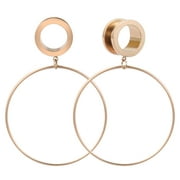 ZS 1 Pair Hoop Dangle Ear Tunnel Plugs Expander Rose Gold Stainless Steel Ear Gauges Stretching 0g 00g