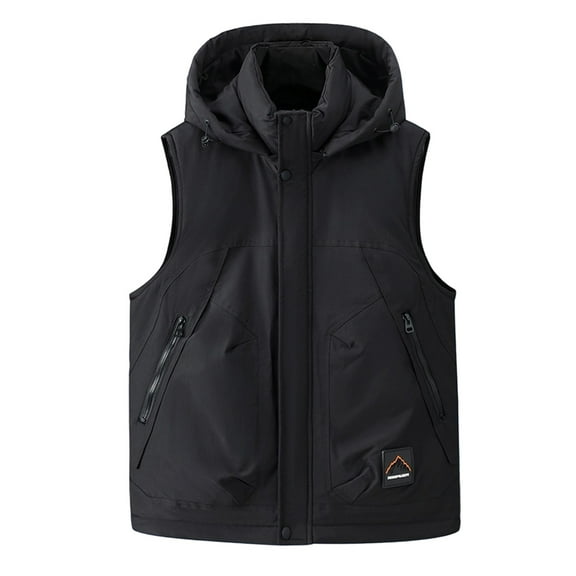 ZACPNCV Men's Winter Puffer Vest Sleeveless Warm Zipper Lightweight Jacket Vest with Removable Hood