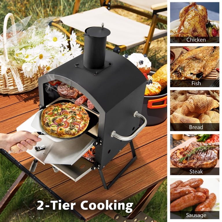 Gymax Large 2-layer Charcoal Outdoor Pizza Oven with Grill