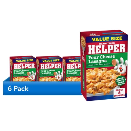 (6 pack) Hamburger Helper Pasta Four Cheese Lasagna Value Size, 8.8 Ounces Box.