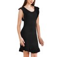 thumbnail image 4 of INSPIRE CHIC Women's Casual Round Neck Midi Ruffled Knit Dresses L Black, 4 of 6