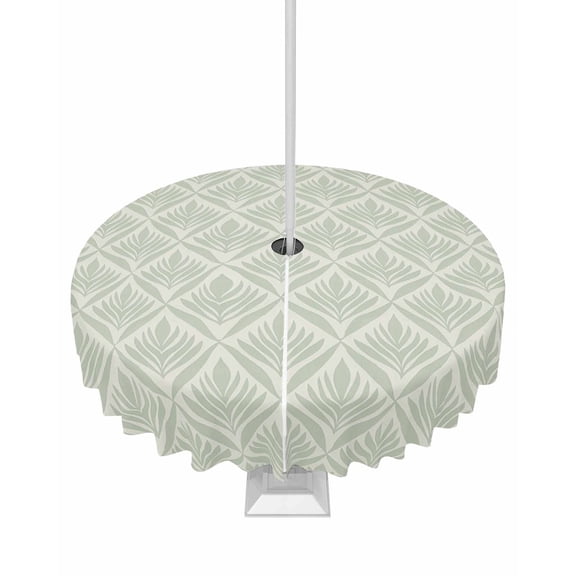 Fsddascl Teal Floral Outdoor Tablecloth - 54 Inch Round Dining Table Cover, Vintage Modern Geometric Abstract Art Waterproof Outdoor Table Cloth with Umbrella Hole & Zipper for Picnic/Patio/Party