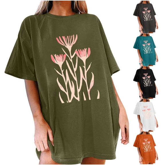 CHUMUD Womens Oversized T Shirt Flower Graphic Loose Tees Short Sleeve Crew Neck Casual Summer Floral Tops