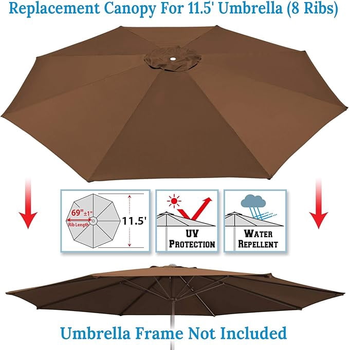 ALUVIERA Umbrella Replacement Canopy Cover for 11.5ft 8 Rib Market Outdoor Patio Shades