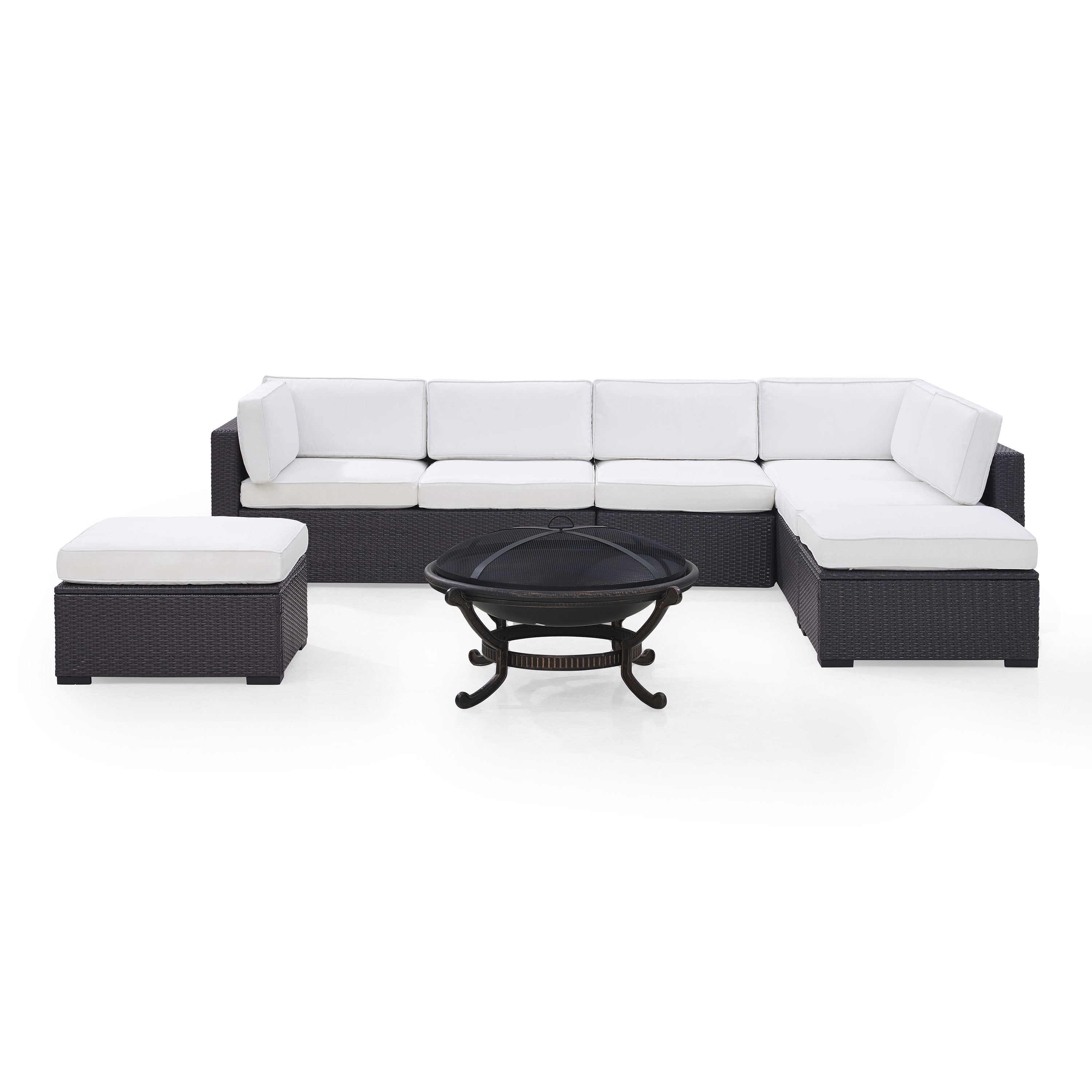 Crosley Furniture Biscayne 7 Person Outdoor Wicker Seating Set In White Two Loveseats One Armless Chair Two Ottomans Ashland Firepit Walmart Com Walmart Com