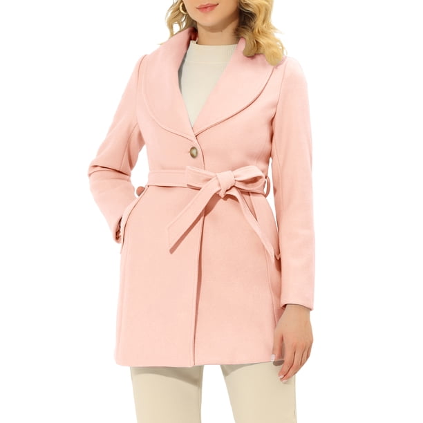 Abrigo De Invierno Midi Con Cinturón Y Un Solo Pecho Para Mujer Rosa claro S