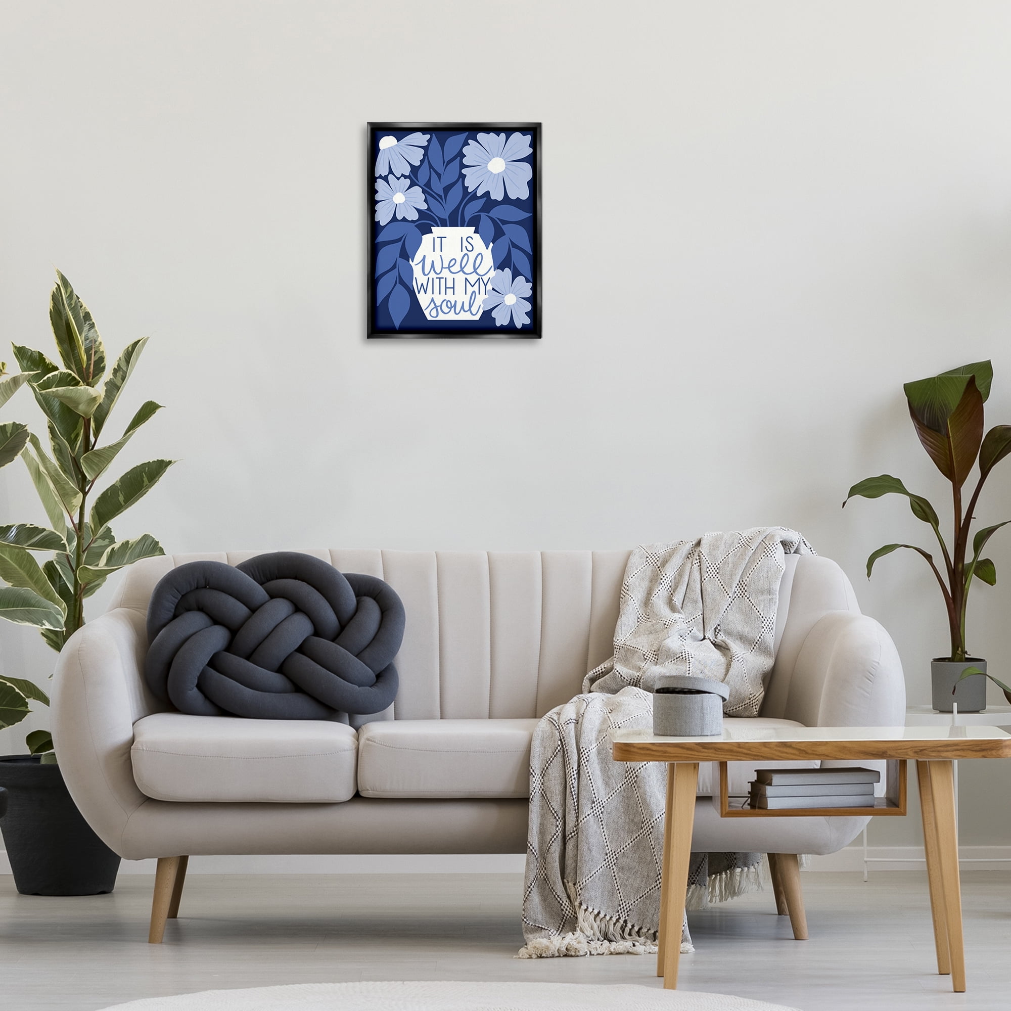 Stupell Industries Well With My Soul Florals Plants & Flowers Painting Black Floater Framed Canvas Art Print Wall Art, 17 x 21