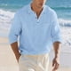thumbnail image 1 of Ceisia Men's Relaxed Fit Linen Blend Long Sleeve Turndown Collar Shirt with Chest Pocket Light Blue S Gifts, 1 of 6