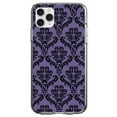thumbnail image 1 of DistinctInk Clear Shockproof Hybrid Case for iPhone 12 Pro MAX (6.7" Screen) - TPU Bumper, Acrylic Back, Tempered Glass Screen Protector - Purple Black Damask Floral - Floral Damask Pattern, 1 of 2