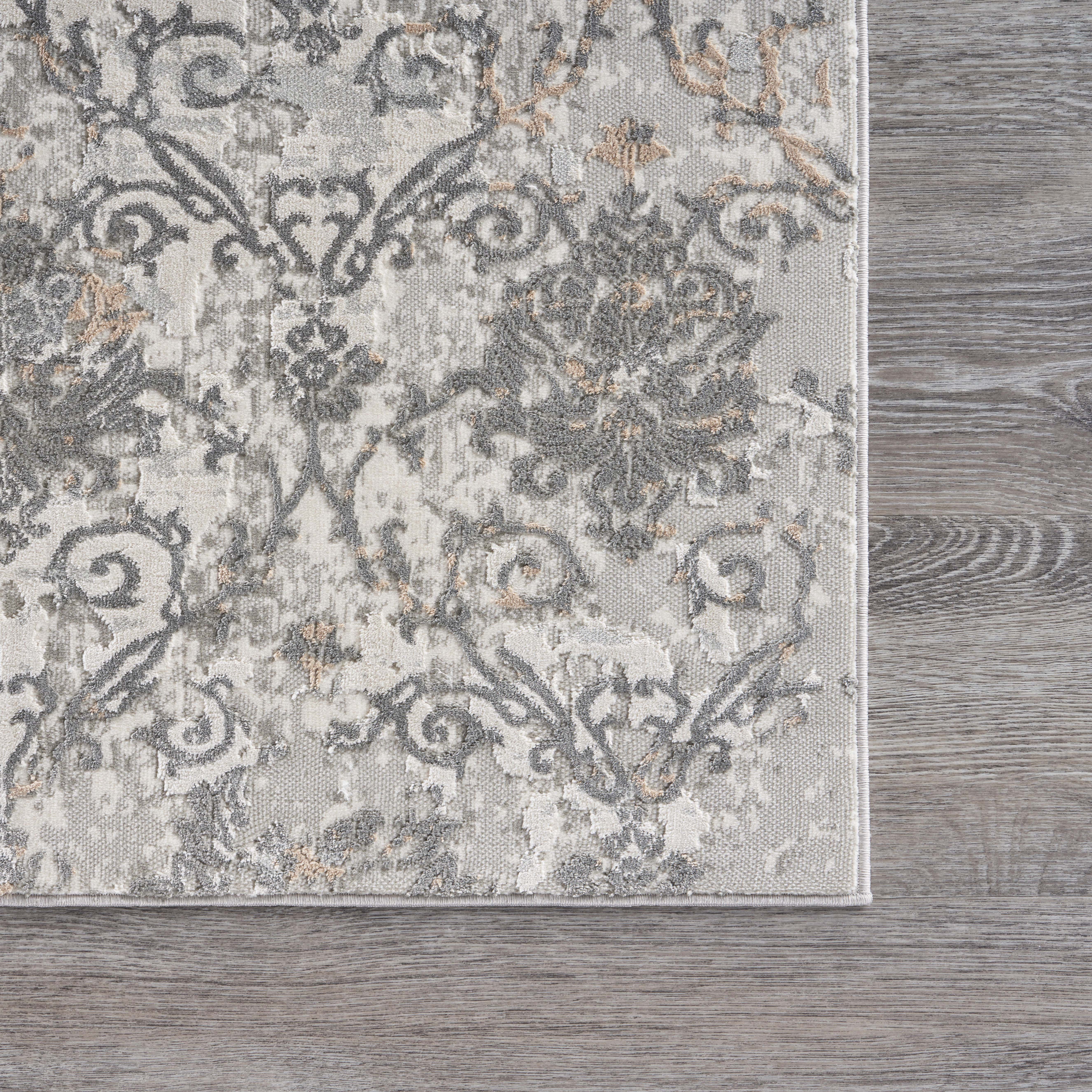 LR Home Imara Blake Cream/Taupe Traditional Damask Polyester Area Rug, 1'10" x 3'