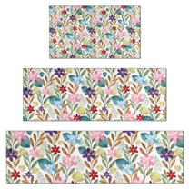 Pioneer Flower Floral Print Pattern Kitchen Rugs Sets Of 3,Kitchen Runner Rugs Non Skid Washable,Decorative Kitchen Floor Mats for Kitchen,Sink,Laundry,17"x30"  17"x47"   17"x59"