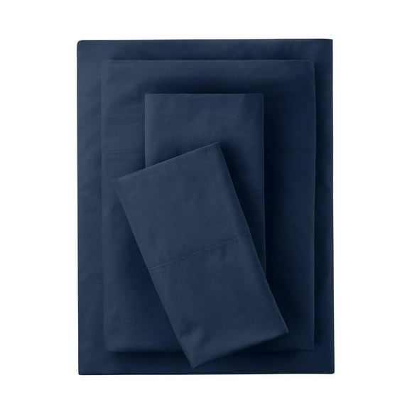Mainstays 4-Piece 300 Thread Count Blue- CVC Cotton Blend Bed Sheet Set, Queen (Adult)