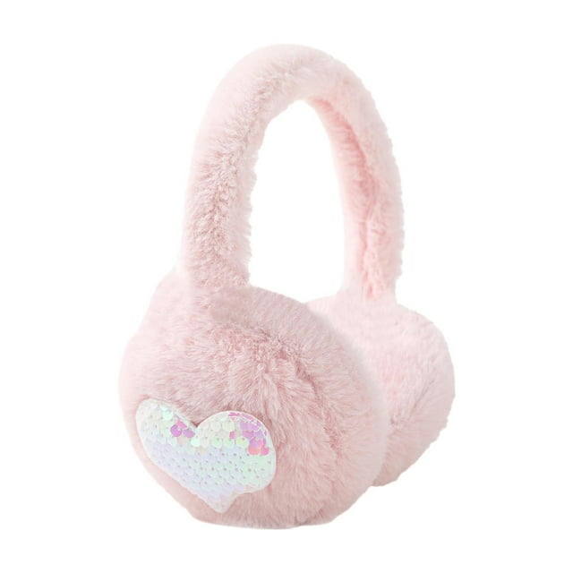 Cache-oreilles d'Hiver en Forme de Cœur à Sequins Ajustables pour Filles Femmes Doux Couvre-Oreilles Extérieurs