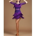 thumbnail image 6 of Lace Tassel 3/4 Sleeves Latin Dance Competition Recital Clothes Dresses Attire, 6 of 8