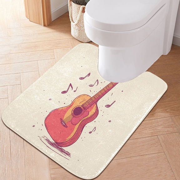 Toilet Rug U-Shaped Bathroom Rugs Non-Slip Soft Plush Machine Washable Contour Bath Mat Guitar and Notes 24x20