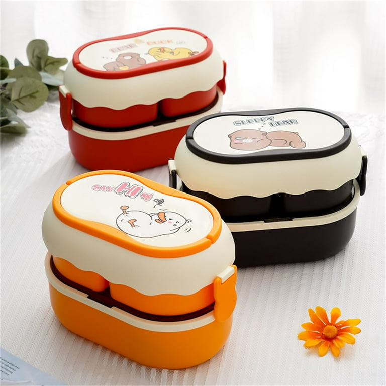 1set Portable Cute Bear Pattern Kids' Lunch Box With Bag And