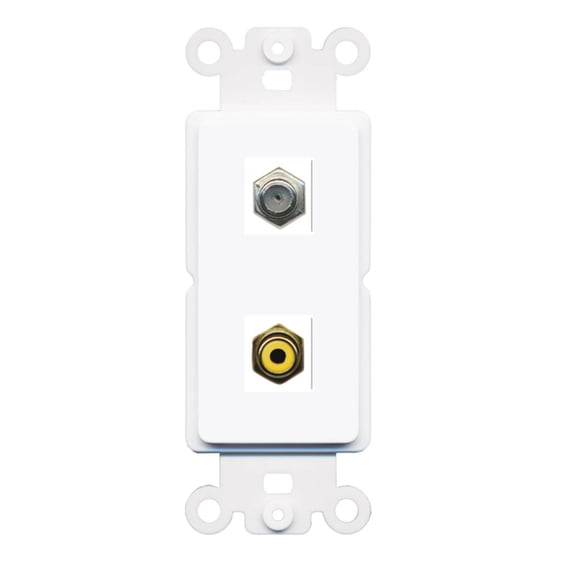 RiteAV - Coax RCA (Yellow) Port Wall Plate Decorative (Rocker) White