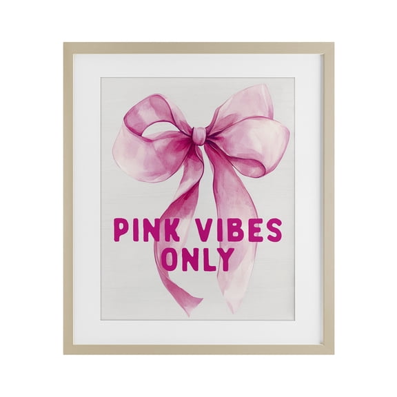 Girly Pink Vibes Only Birch Framed Print Under Glass, design by Lettered and Lined