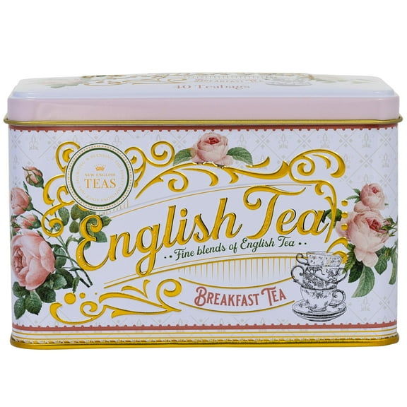New English Teas English Rose Tea Tin with 40 English Breakfast Teabags