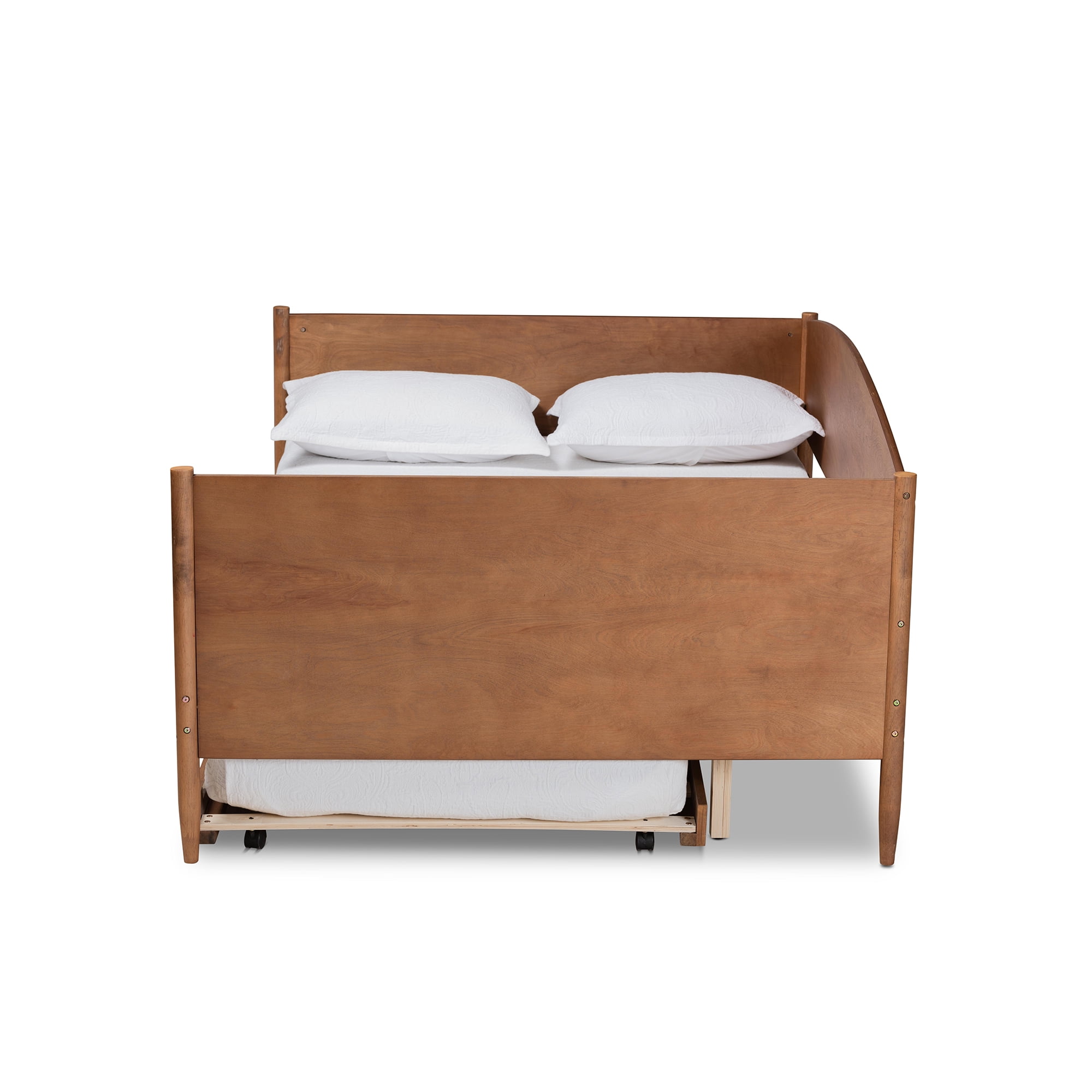 Baxton Studio Veles Mid-Century Wood with Trundle Daybed, Full, Ash Walnut