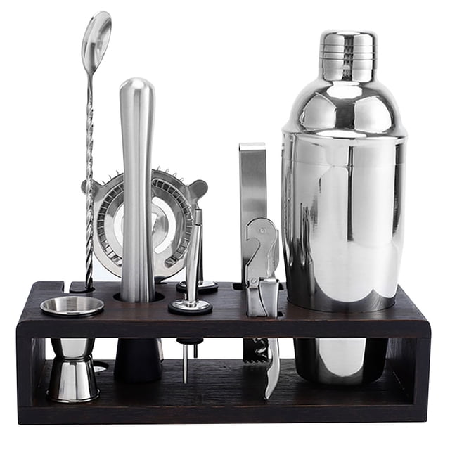 Juego de coctelera de vino de acero inoxidable de 9 piezas, barra, colador de hielo, cuchara, clip, mezclador de cóctel, abridor de botellas Sweethay LF000063-00B