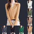 thumbnail image 1 of LOVZFMLL Sweaters for Women V-Neck Ribbed Pullover Solid Color Lapel Casual Basic Relaxed Fit Tops Warm Fall Winter Clothes, 1 of 3