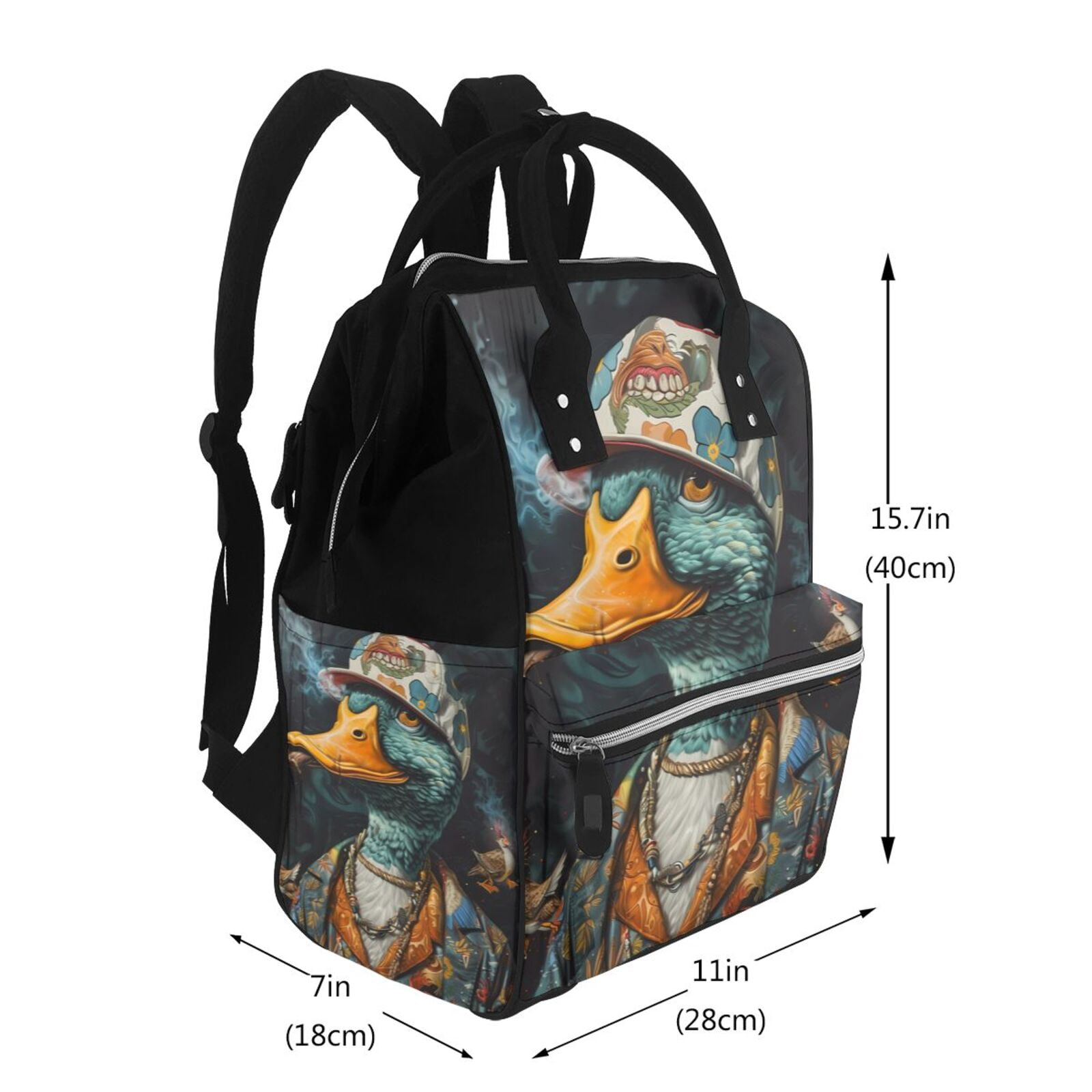 Fuzoiu Hip-Hop Duck Print Diaper Bag Backpack,Baby Essentials Travel Tote,Multi function Waterproof Diaper Bag, Travel Essentials Baby Bag - Unisex