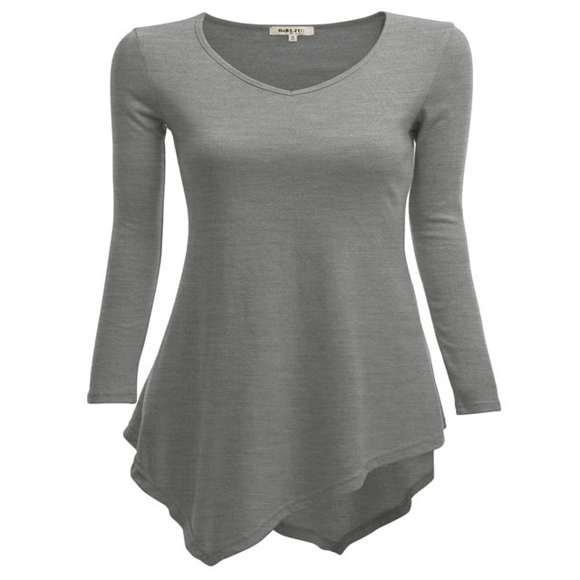 CHOK Tunique Longue à Manches Longues Col en V pour Femmes Robe T-Shirt