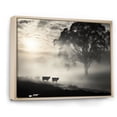 thumbnail image 2 of Designart "Morning Grazing Cattle Misty painting II" Animals Floater Framed Wall Art Living Room, 2 of 7