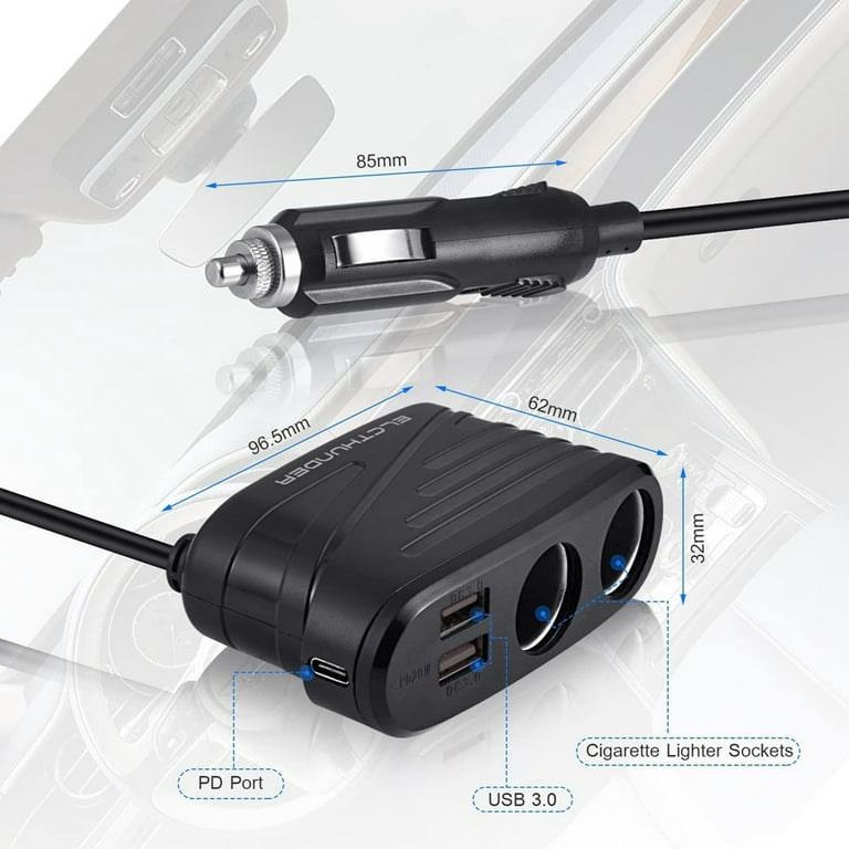 Quick Charge 3.0 Car Charger, 120W 2-Way Cigarette Lighter Splitter DC 12V  Power Adapter Socket Extension with Dual USB Quick Chargers for Sat Nav,  DashCam, iPhones, iPad, Android, Laptop