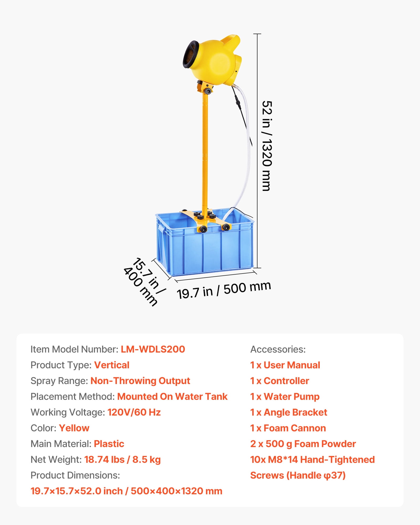 VEVOR Foam Machine, Adjustable Angle Control Foam Cannon Party Machine, Bubble Cannon with 37QT Water Tank, Stable Vertical Design, Dense Foams Maker for Gatherings, Celebrations & Party